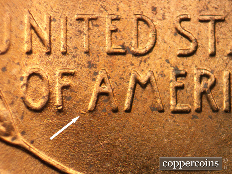 Die-stage B marker on 1956D•1MM•067 (1956 Repunched Mint Mark).