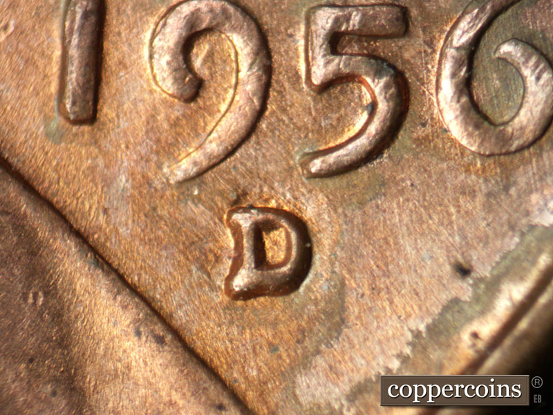1956 Lincoln cent obverse, CopperCoins die 1956D•1MM•068.