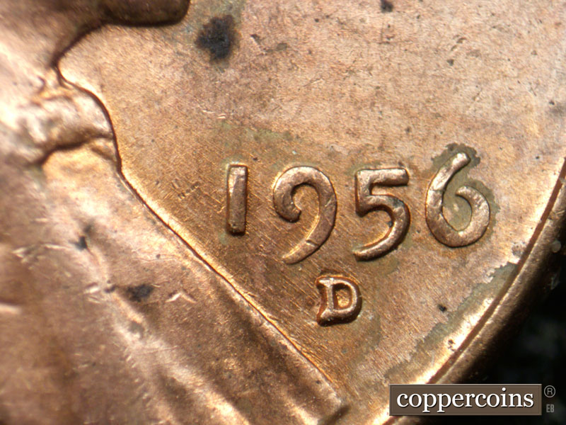 Die-stage B marker on 1956D•1MM•068 (1956 Repunched Mint Mark).