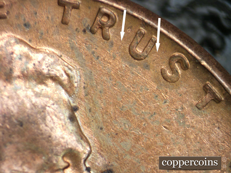 Die-stage B marker on 1956D•1MM•068 (1956 Repunched Mint Mark).