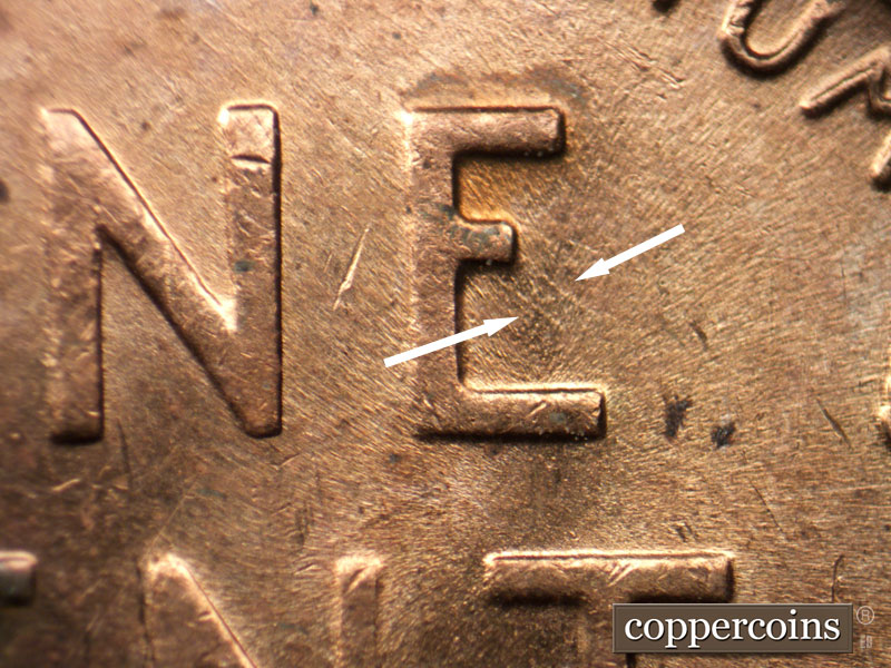 Die-stage B marker on 1956D•1MM•068 (1956 Repunched Mint Mark).