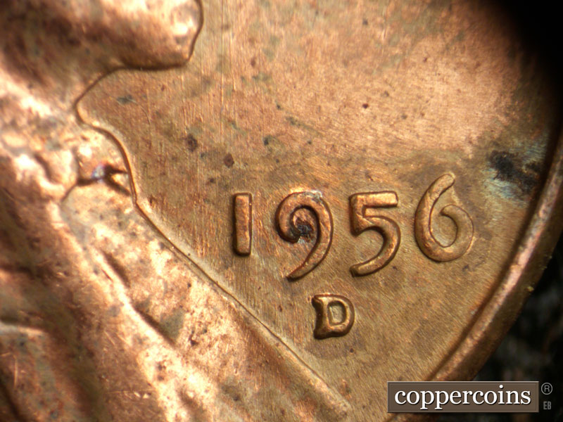 Die-stage B marker on 1956D•1MM•069 (1956 Repunched Mint Mark).