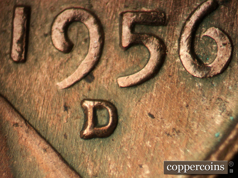 1956 Lincoln cent obverse, CopperCoins die 1956D•1MM•071.