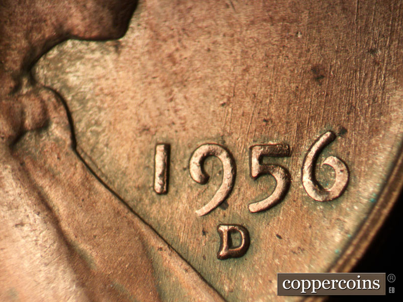 Die-stage B marker on 1956D•1MM•071 (1956 Repunched Mint Mark).