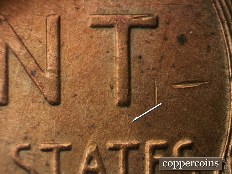 Die-stage B marker on 1956D•1MM•071 (1956 Repunched Mint Mark).