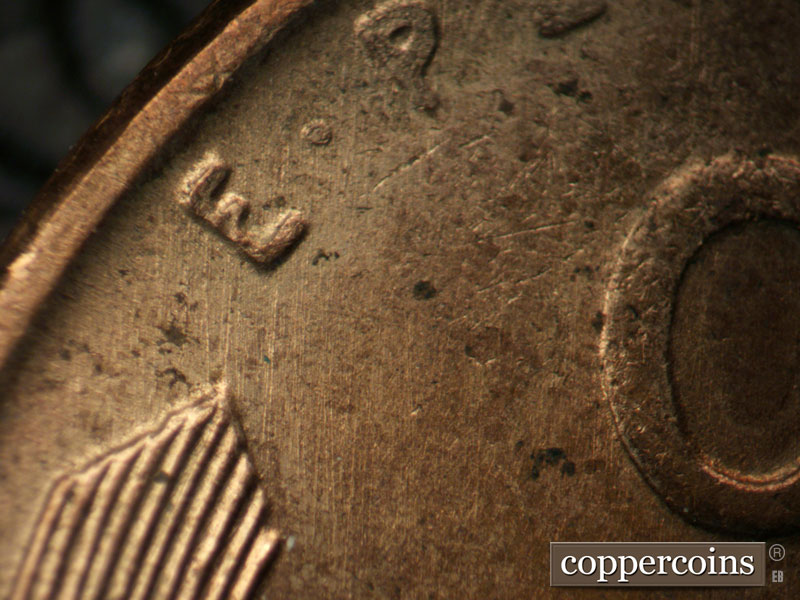 Die-stage B marker on 1956D•1MM•071 (1956 Repunched Mint Mark).