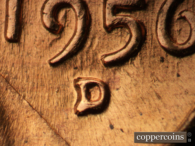 1956 Lincoln cent obverse, CopperCoins die 1956D•1MM•072.