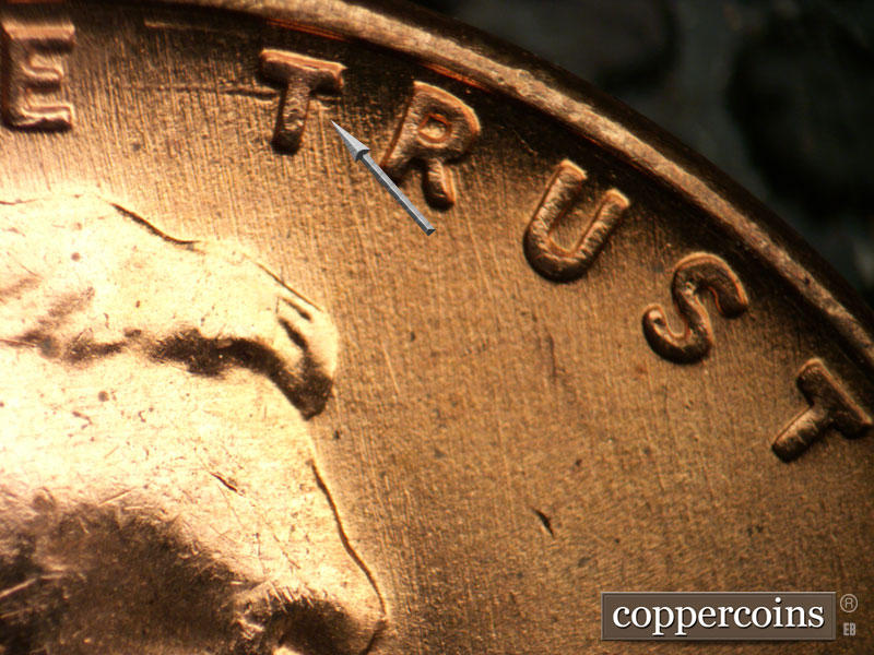 Die-stage B marker on 1956D•1MM•072 (1956 Repunched Mint Mark).