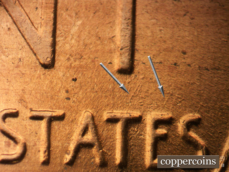 Die-stage B marker on 1956D•1MM•072 (1956 Repunched Mint Mark).