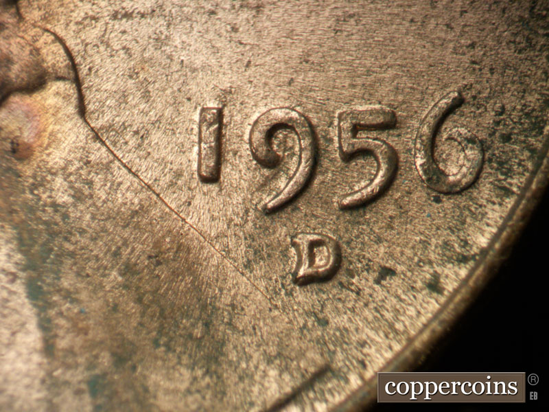 Die-stage B marker on 1956D•1MM•073 (1956 Repunched Mint Mark).