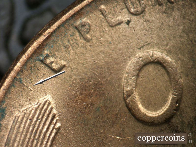 Die-stage B marker on 1956D•1MM•073 (1956 Repunched Mint Mark).