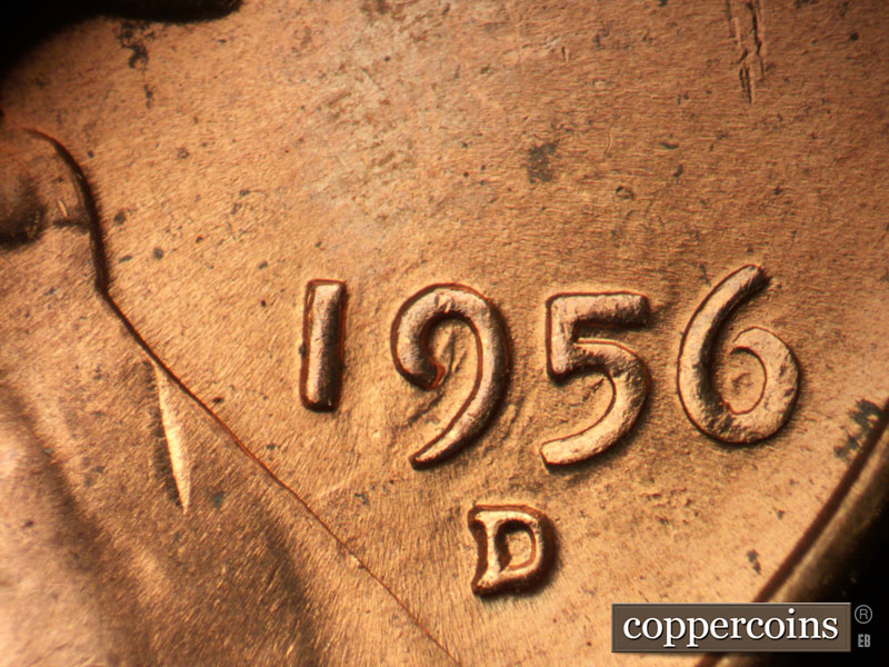 Die-stage B marker on 1956D•1MM•074 (1956 Repunched Mint Mark).
