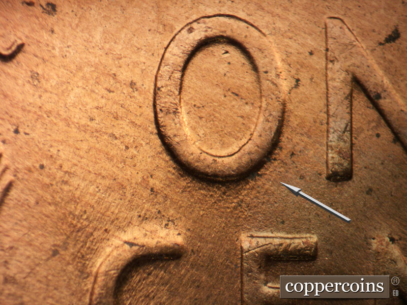 Die-stage B marker on 1956D•1MM•074 (1956 Repunched Mint Mark).