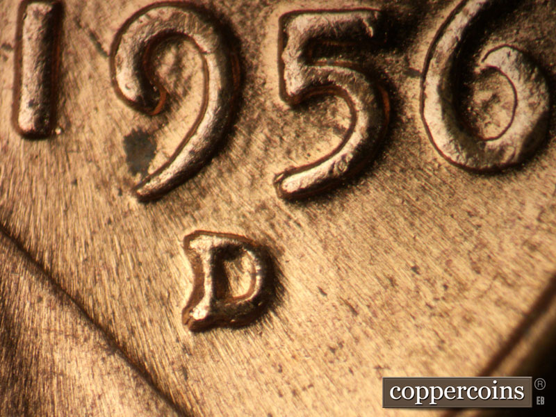 Die-stage C marker on 1956D•1MM•077 (1956 Repunched Mint Mark).
