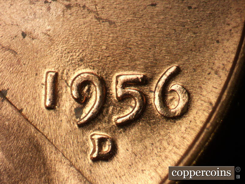 Die-stage C marker on 1956D•1MM•077 (1956 Repunched Mint Mark).