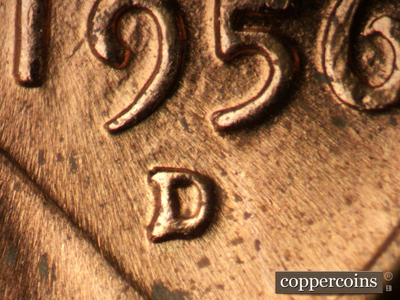 Die-stage C marker on 1956D•1MM•078 (1956 Repunched Mint Mark).