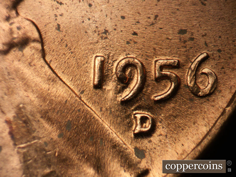Die-stage C marker on 1956D•1MM•078 (1956 Repunched Mint Mark).