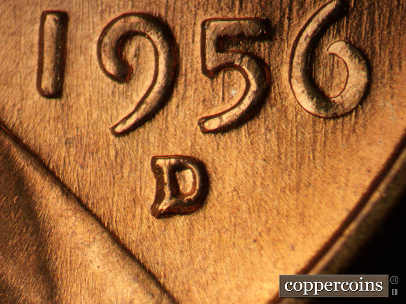 1956 Lincoln cent obverse, CopperCoins die 1956D•1MM•079.