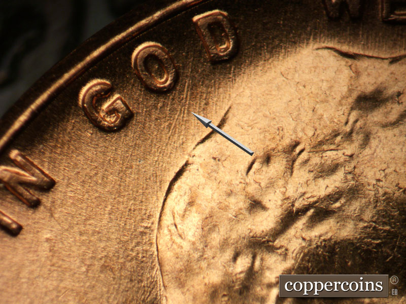 Die-stage B marker on 1956D•1MM•079 (1956 Repunched Mint Mark).