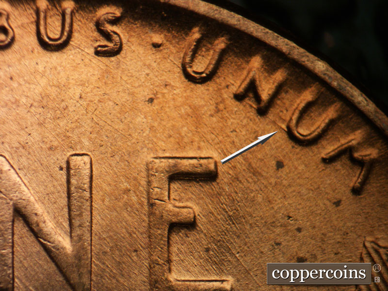 Die-stage B marker on 1956D•1MM•079 (1956 Repunched Mint Mark).