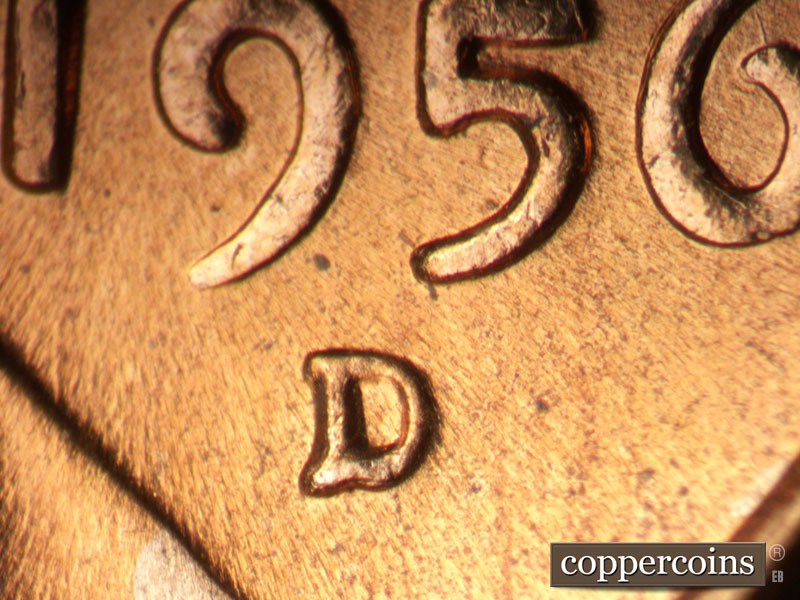 1956 Lincoln cent obverse, CopperCoins die 1956D•1MM•081.