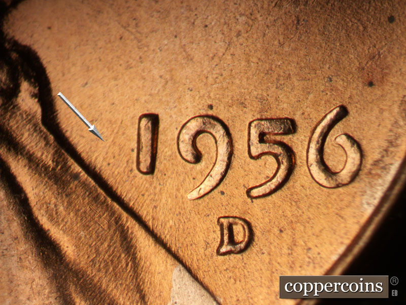 Die-stage B marker on 1956D•1MM•081 (1956 Repunched Mint Mark).