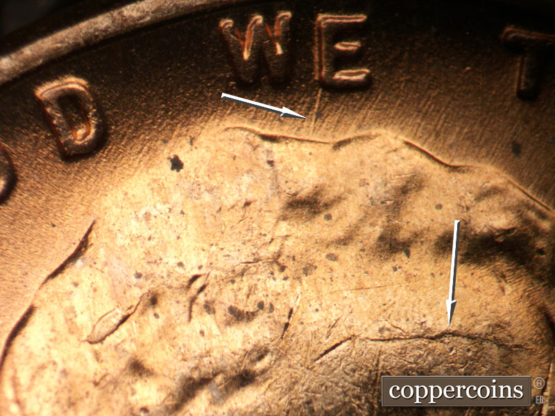 Die-stage B marker on 1956D•1MM•081 (1956 Repunched Mint Mark).