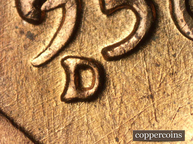 Die-stage A marker on 1956D•1MM•083 (1956 Repunched Mint Mark).