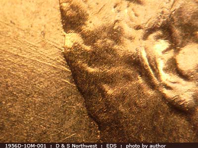 Die-stage A marker on 1956D•1OM•001 (1956 Over Mint Mark).