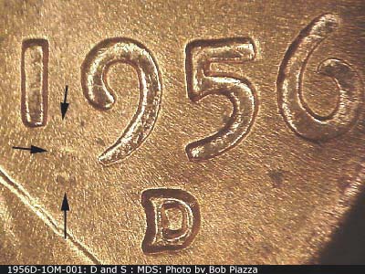1956 Lincoln cent obverse, CopperCoins die 1956D•1OM•001.