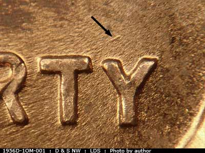 Die-stage C marker on 1956D•1OM•001 (1956 Over Mint Mark).