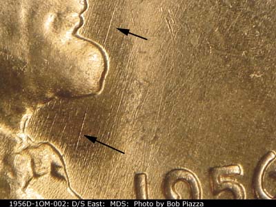 Die-stage B marker on 1956D•1OM•002 (1956 Over Mint Mark).