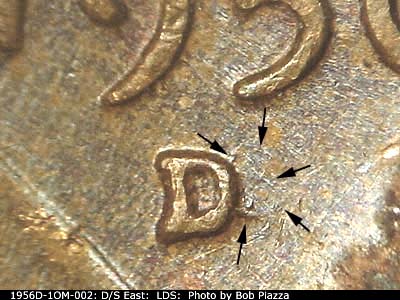 Die-stage C marker on 1956D•1OM•002 (1956 Over Mint Mark).