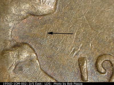 Die-stage C marker on 1956D•1OM•002 (1956 Over Mint Mark).