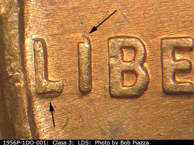 Die-stage C marker on 1956P•1DO•001 (1956 Doubled Die Obverse).