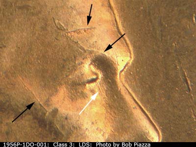 Die-stage C marker on 1956P•1DO•001 (1956 Doubled Die Obverse).