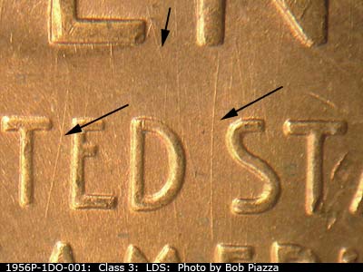 Die-stage C marker on 1956P•1DO•001 (1956 Doubled Die Obverse).