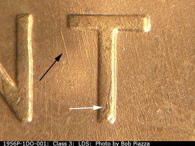 Die-stage C marker on 1956P•1DO•001 (1956 Doubled Die Obverse).