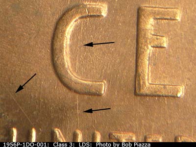 Die-stage C marker on 1956P•1DO•001 (1956 Doubled Die Obverse).