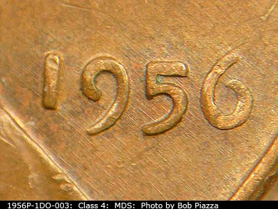Die-stage B marker on 1956P•1DO•003 (1956 Doubled Die Obverse).