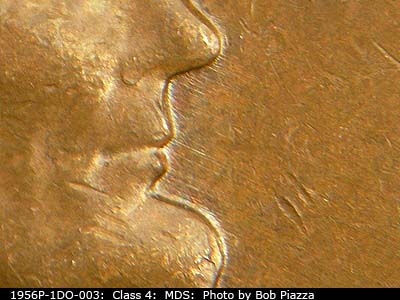 Die-stage B marker on 1956P•1DO•003 (1956 Doubled Die Obverse).