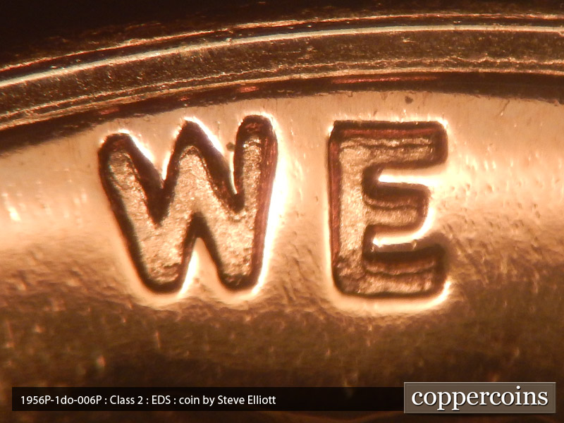 Die-stage A marker on 1956P•1DO•006P (1956 Doubled Die Obverse).
