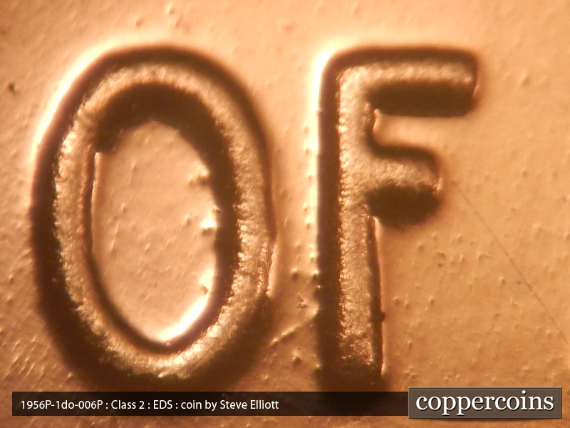 Die-stage A marker on 1956P•1DO•006P (1956 Doubled Die Obverse).