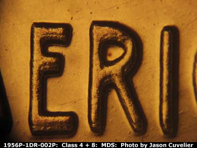 Die-stage B marker on 1956P•1DR•002P (1956 Doubled Die Reverse).