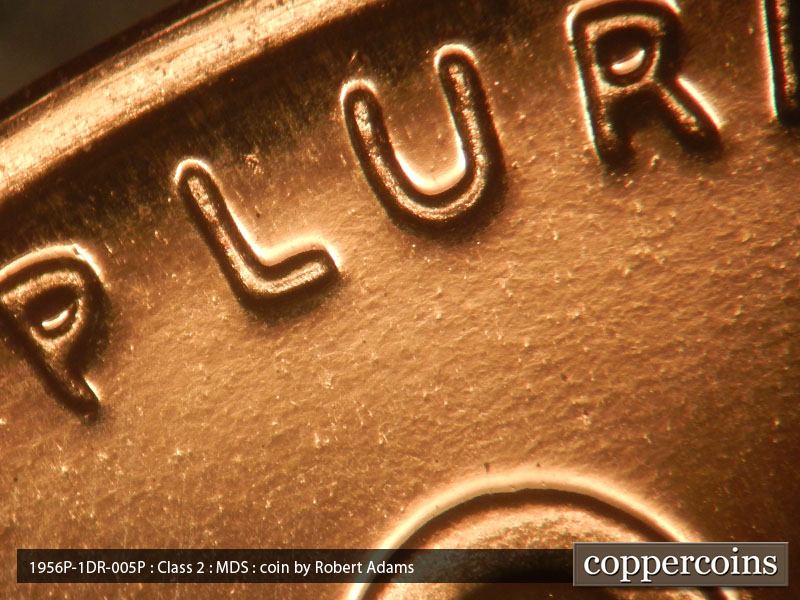 Die-stage B marker on 1956P•1DR•005P (1956 Doubled Die Reverse).