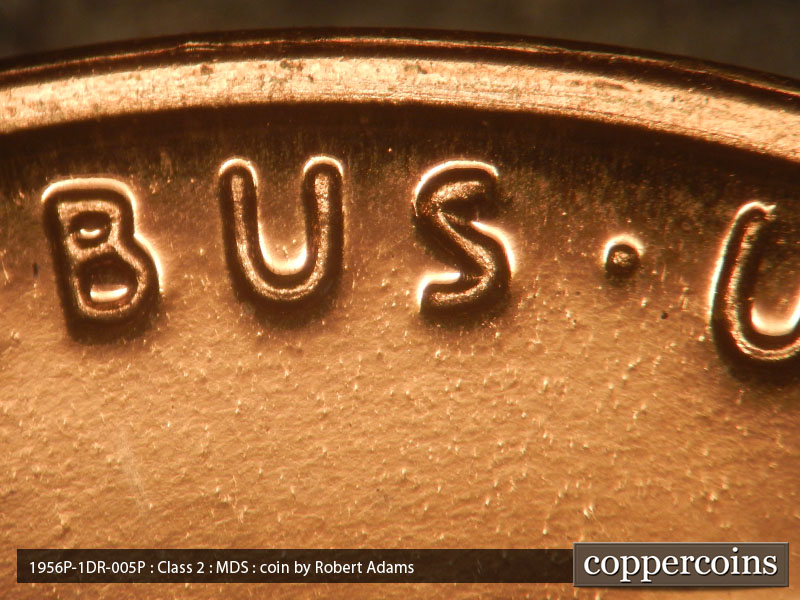 Die-stage B marker on 1956P•1DR•005P (1956 Doubled Die Reverse).