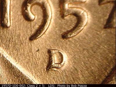 Die-stage C marker on 1957D•1DO•002 (1957 Doubled Die Obverse).