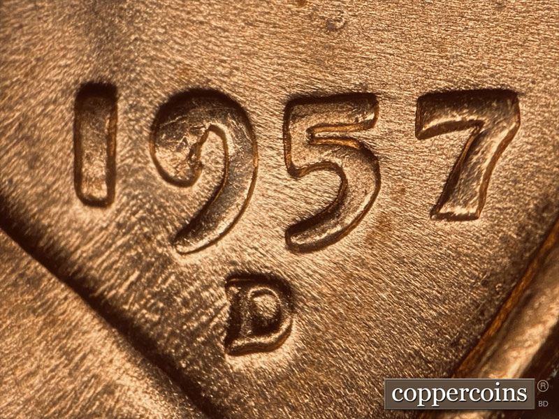 Die-stage C marker on 1957D•1DO•005 (1957 Doubled Die Obverse).