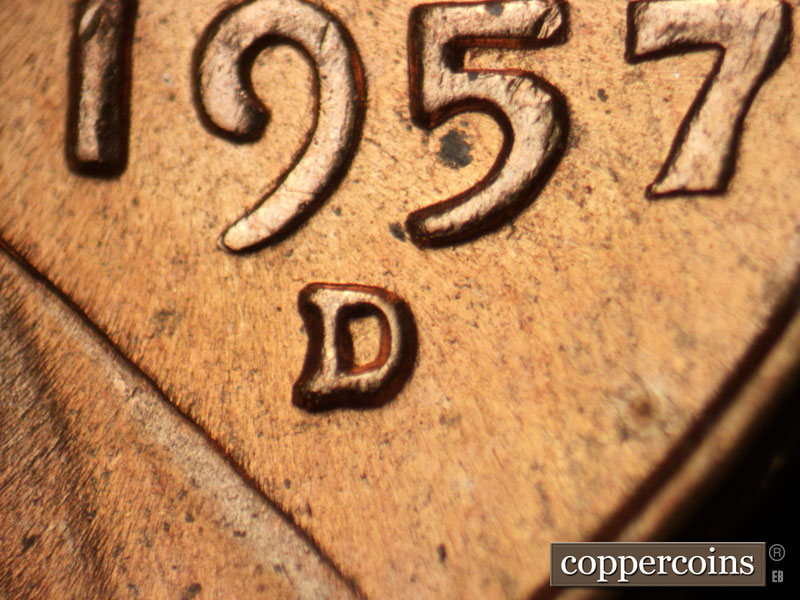 Die-stage A marker on 1957D•1DO•006 (1957 Doubled Die Obverse).