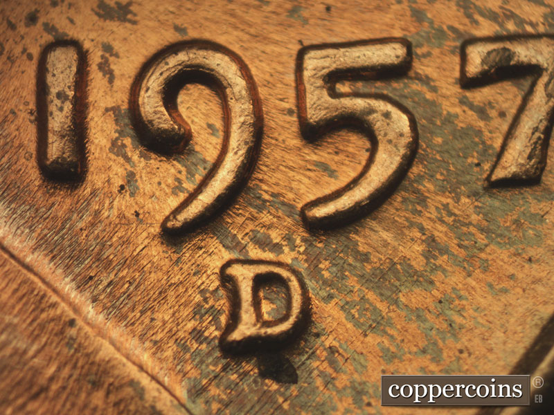 Die-stage B marker on 1957D•1DO•006 (1957 Doubled Die Obverse).